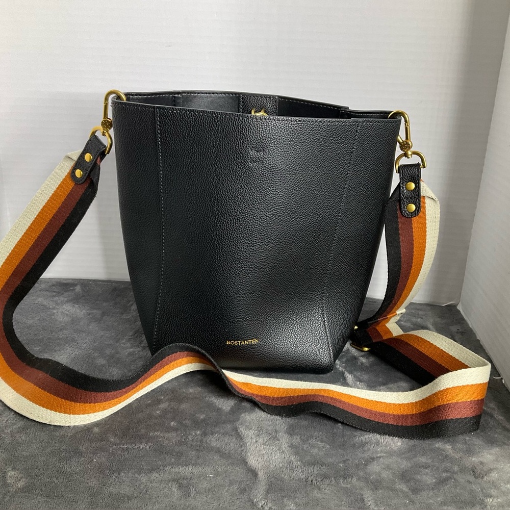 Bostanten Leather Designer Hobo Bucket Bag Fashion Crossbody Purse Black